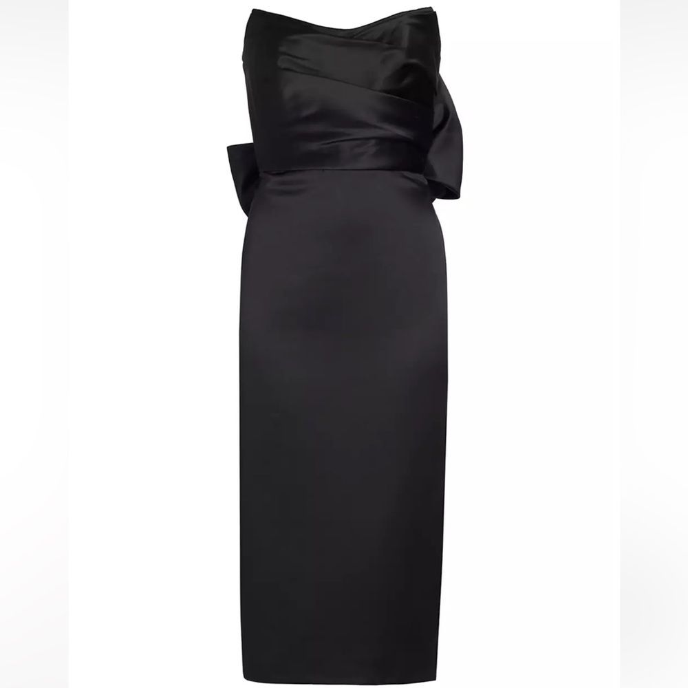 Amsale Duchess Satin Bow-Back Midi-Dress Size 12 NWT